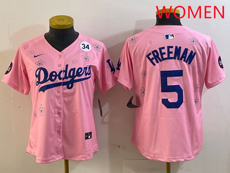 Women Los Angeles Dodgers #5 Freeman Pink Sakura Edition 2025 Nike MLB Jersey style 7